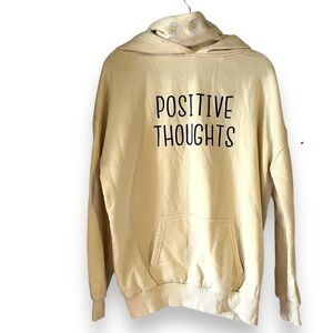 Snood Oversized Hoodie Sweatshirt Small Yellow Pocket Positive Thoughts FLAW